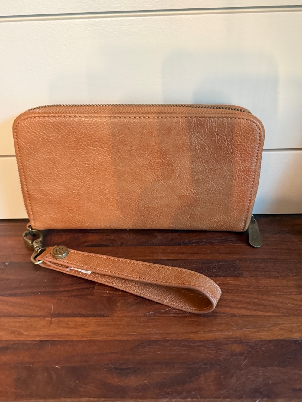 Thirty-One Tan Faux Leather Zip-Around Wristlet Wallet